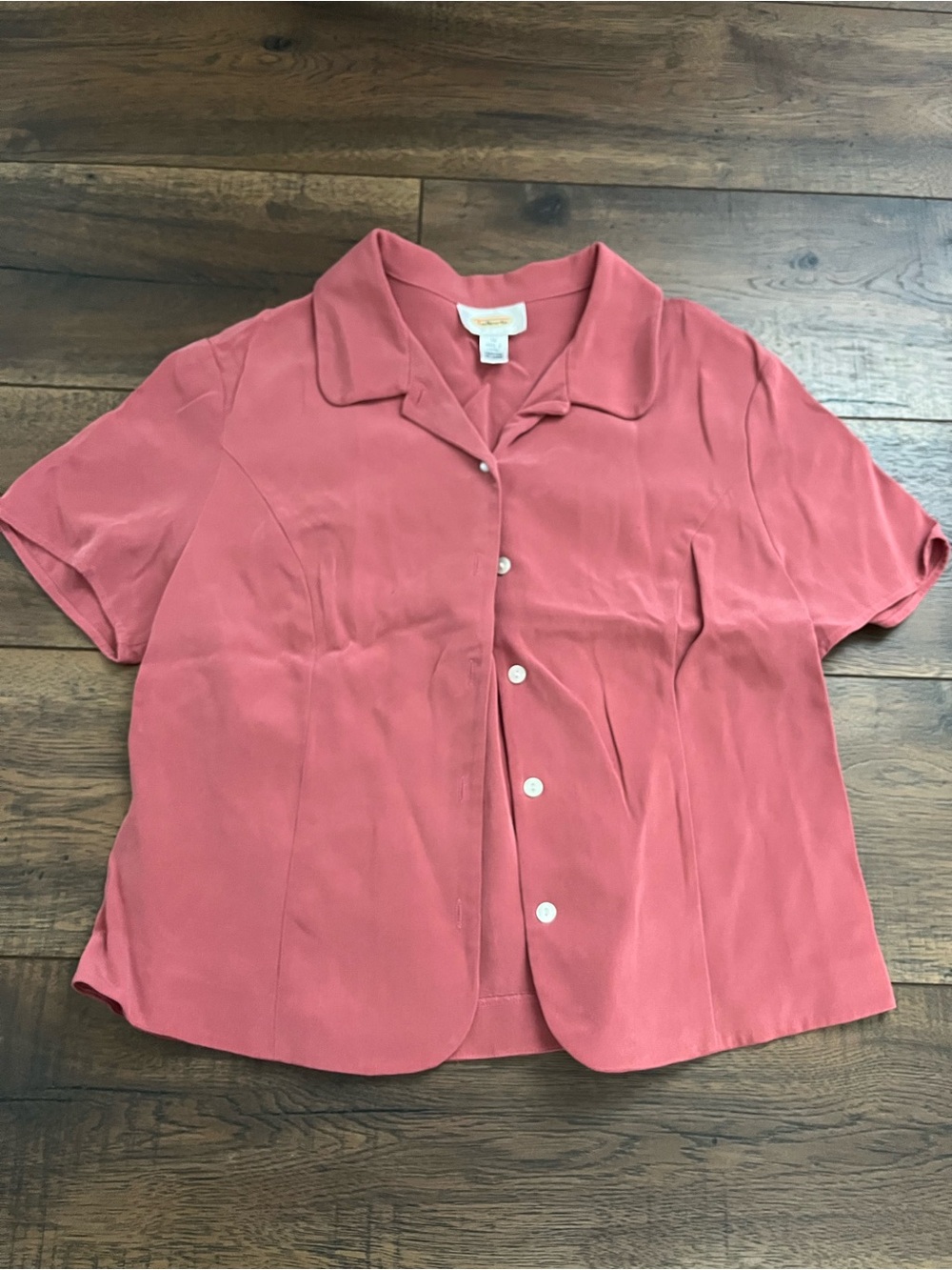 Talbots Coral Button-Front Short Sleeve Blouse